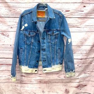 Levi's Men's Jean Trucker Jacket Bleach Denim Pockets Logo Size Small